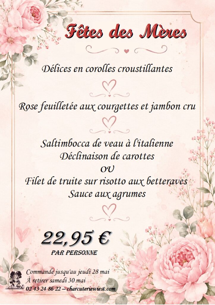 Menu spécialement pensé pour la fête des mères