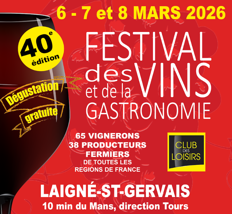 affiche annonçant le festival des vins et de la gastronomie de Laigné en Belin - 40ème édition