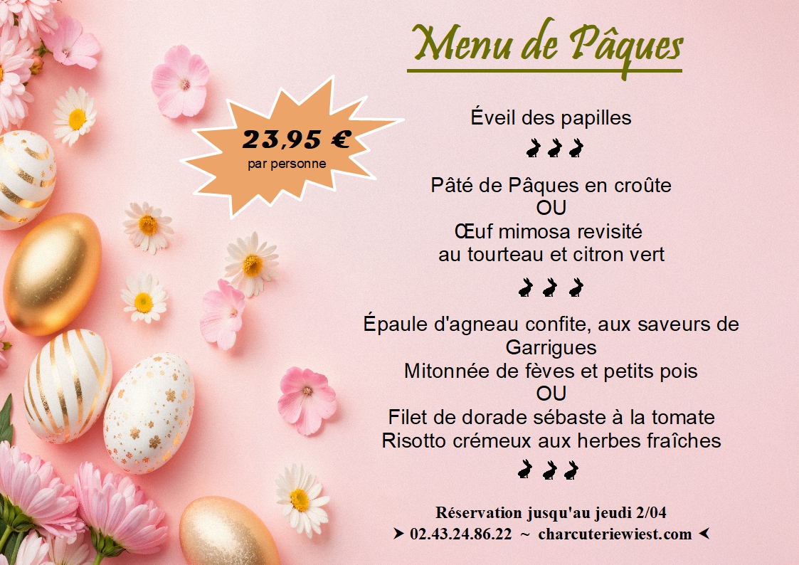 Menu spécialement pensé pour Pâques 2026